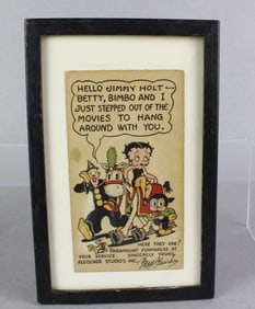 Signed Max Fleischer Betty Boop Cartoon Card