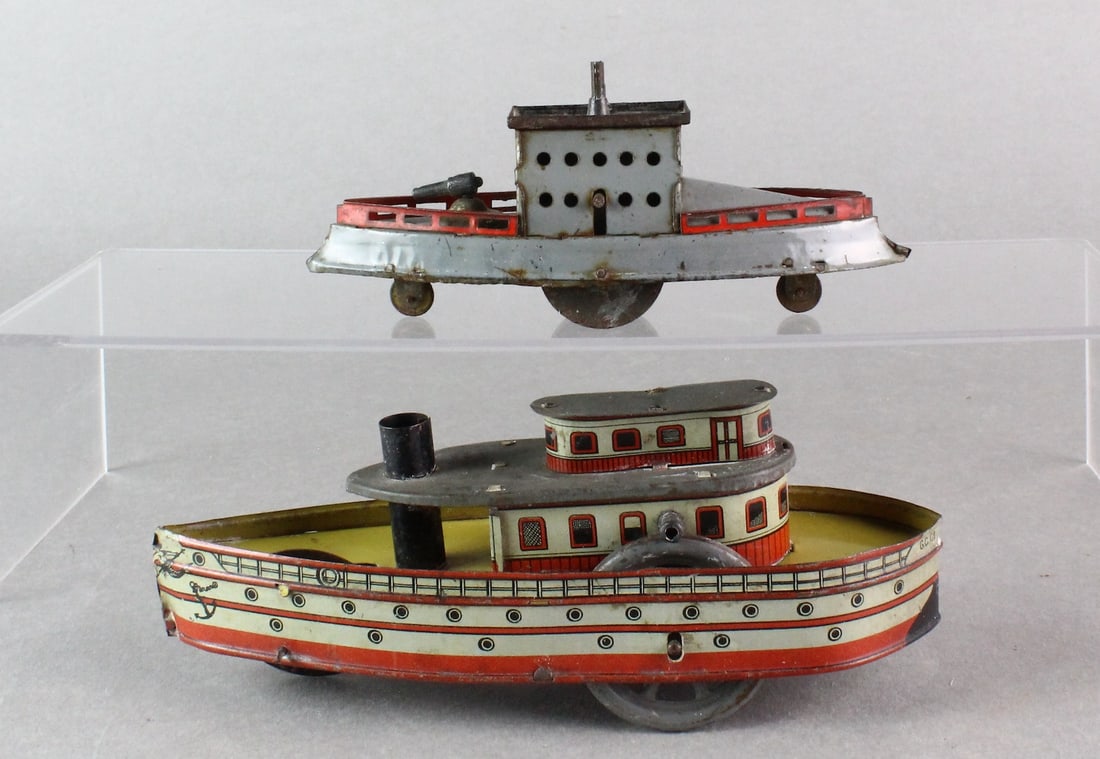 German Battleship & Steam Boat Flywheel Ships: German Battleship & Steam Boat Flywheel drive ships. Longest 7 inches.