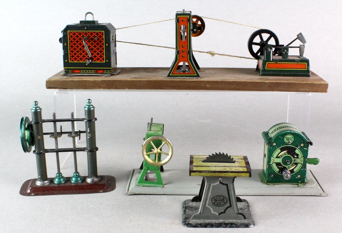 Hess German Tin Engine & WK Centrimotor &: German Tin Steam Toy Hess Flywheel engine, WK Centrimotor, Planck Saw and Hammer steam toys.
