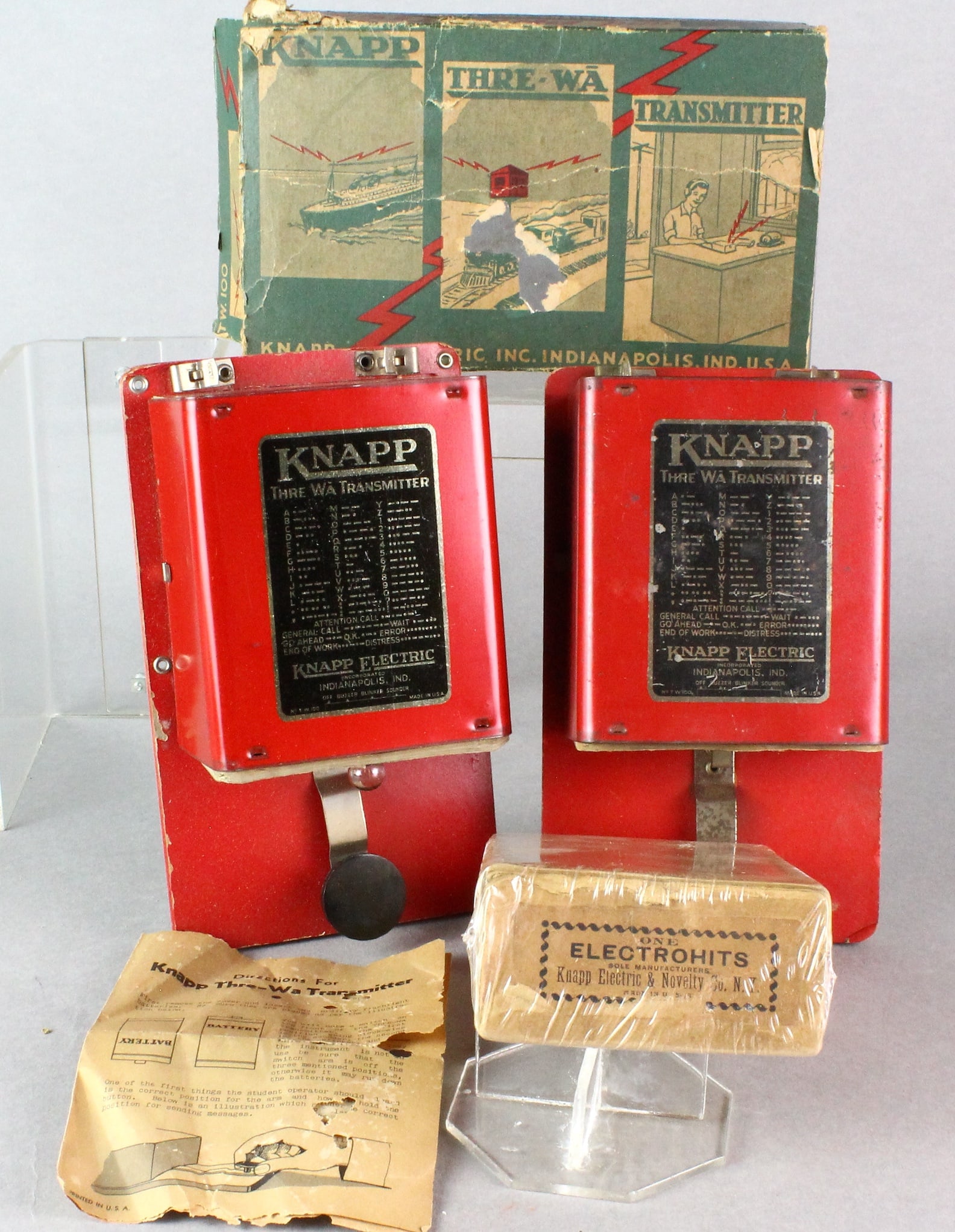 Knapp Three WA Transmitter in Box: Two Knapp Electric Three WA Transmitters, one in Box. Hard to find with box and Electrohits boxed.