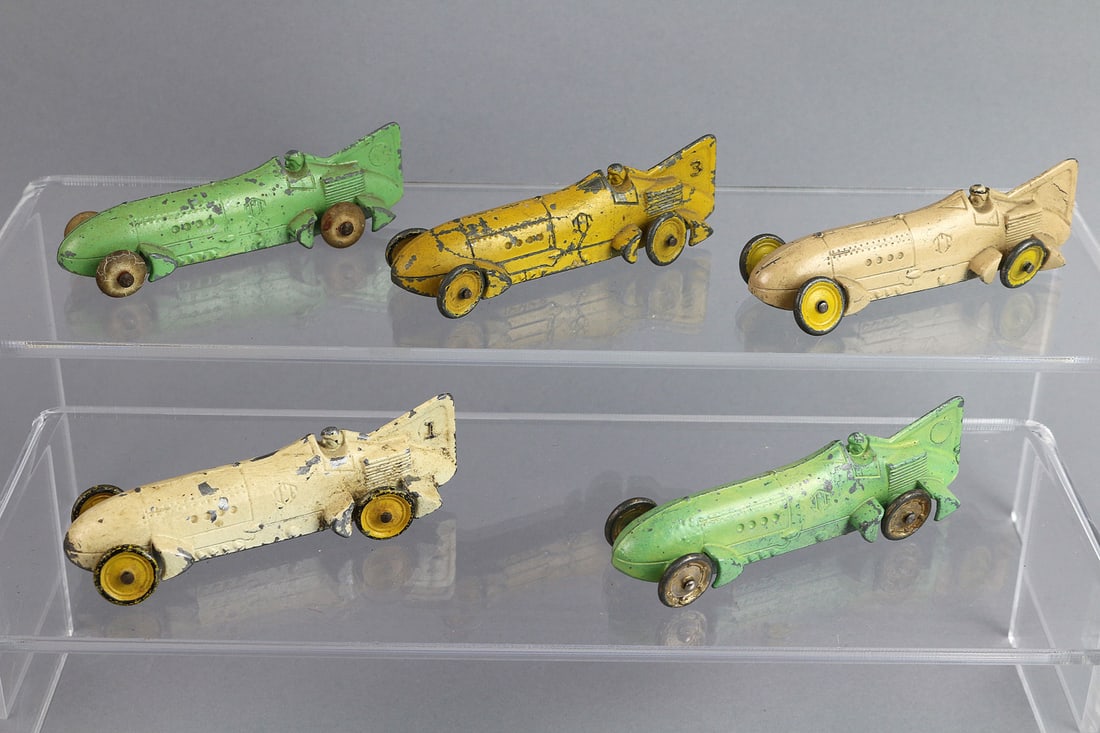 Tootsietoy Bluebird Race Car Lot: Tootsietoy Bluebird Boat tail Race Car Lot of 5, 5 inches long.