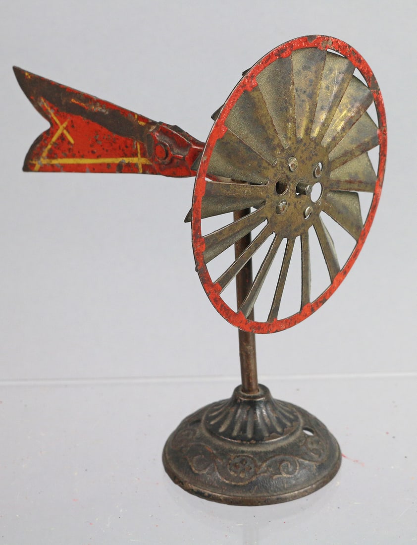 1920s Cast Iron Farm Windmill Salesman Sample: Cast Iron Farm Windmill possibly Arcade Aeromotor, Scarce, 6 inches, possible salesman sample.