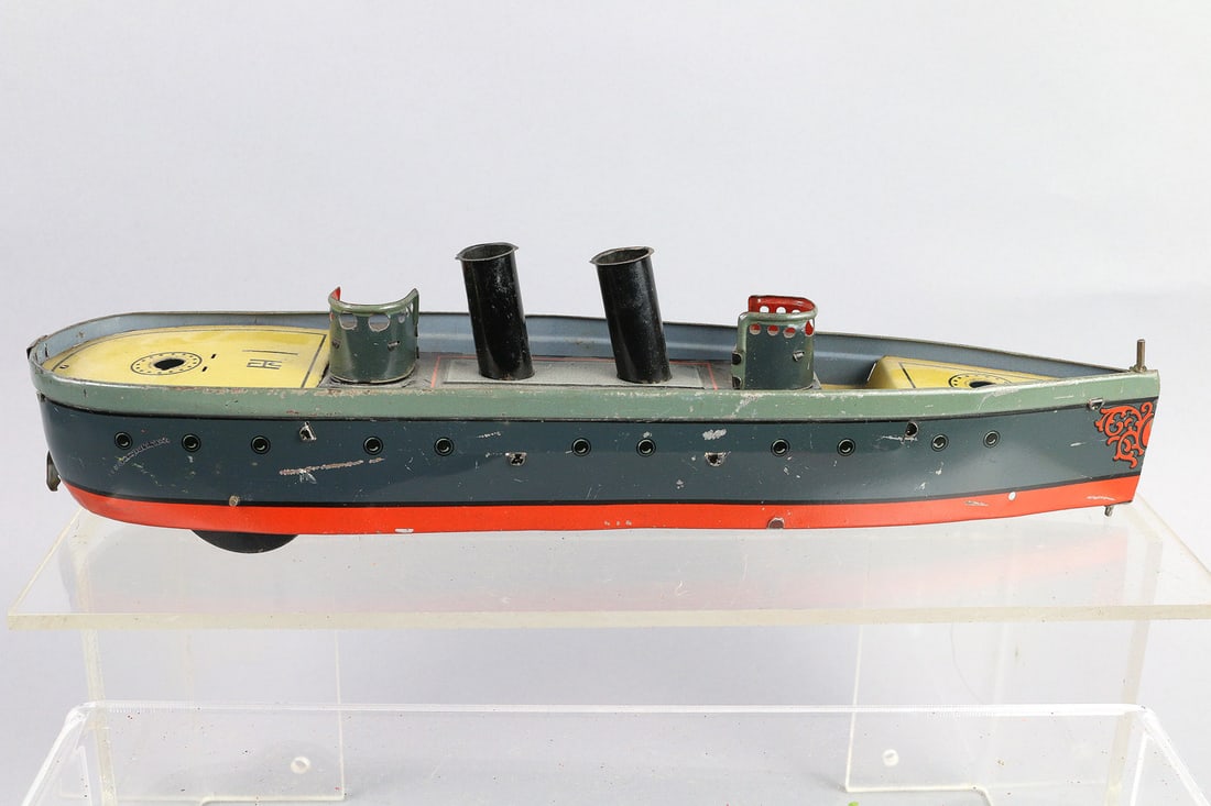 Hess Tin Litho Gunboat Germany: Hess Tin Litho Gunboat Germany, 12' clockwork