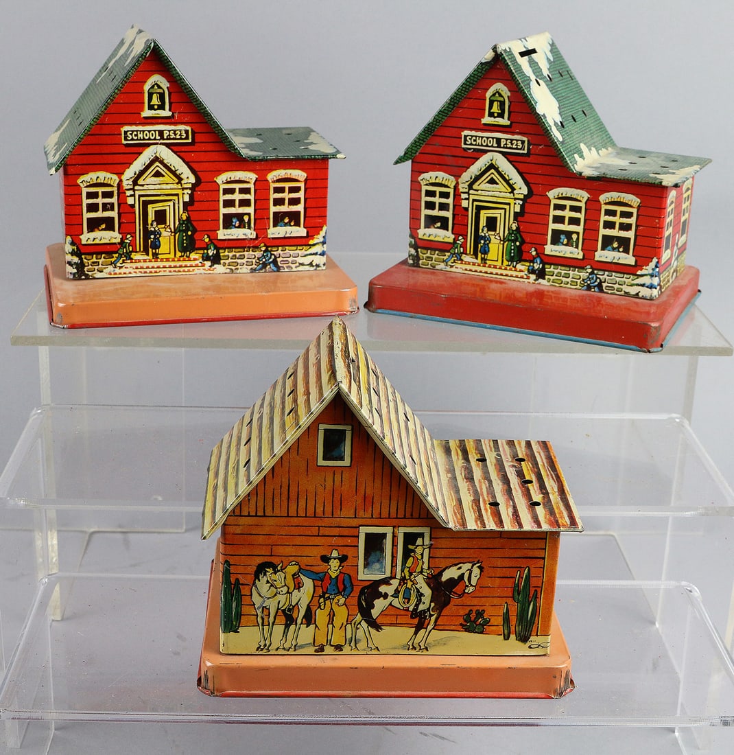 Tin Litho School & Ranch Bar X Banks: Three Tin Litho School & Ranch Bar X Banks. 6x6 inches