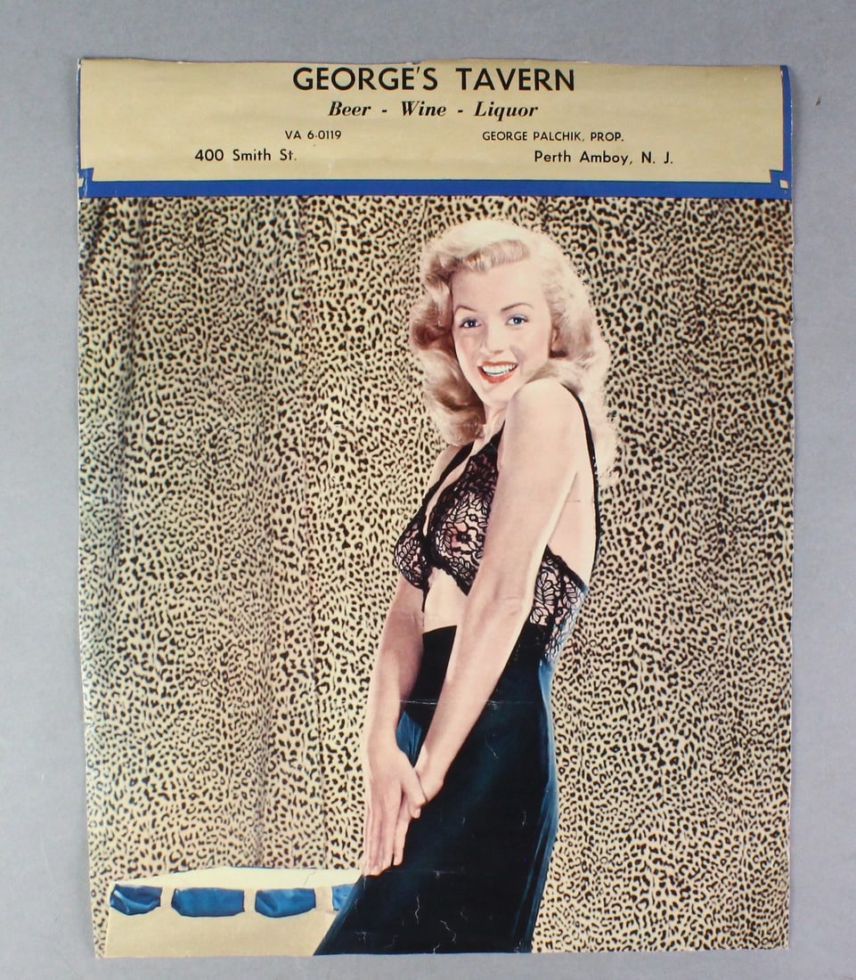 Marilyn Monroe Early Pin Up for George's Tavern Perth Amboy: Marilyn Monroe Early Pin Up for George's Tavern, Perth Amboy, NJ. Before she was a star these early photo pin ups paid the bills. Approx. 10 x 14.
