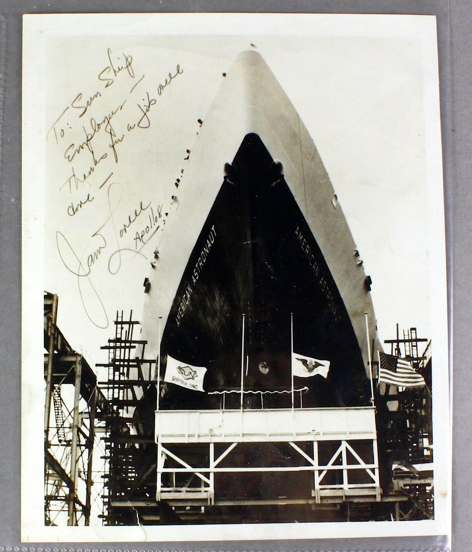 Signed Astronaut Jim Lovell Apollo 8 -Ship Launch: Signed Ship Launch Photo of the Ship "Astronaut " by Jim Lovell (1928-2025) Astronaut. Lovell was command module pilot of Apollo 8, and commanded the Apollo 13 lunar mission in 1970 which, after a cri