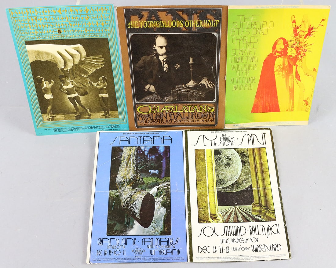 4 Theater Cards- Fillmore West, Winterland, Avalon: 4 Lobby cards- Fillmore West, Winterland Theater, Avalon Ballroom. Santana, Moby Grape, Sly and Family Stone, Spirit, Grand Funk Railroad and more.