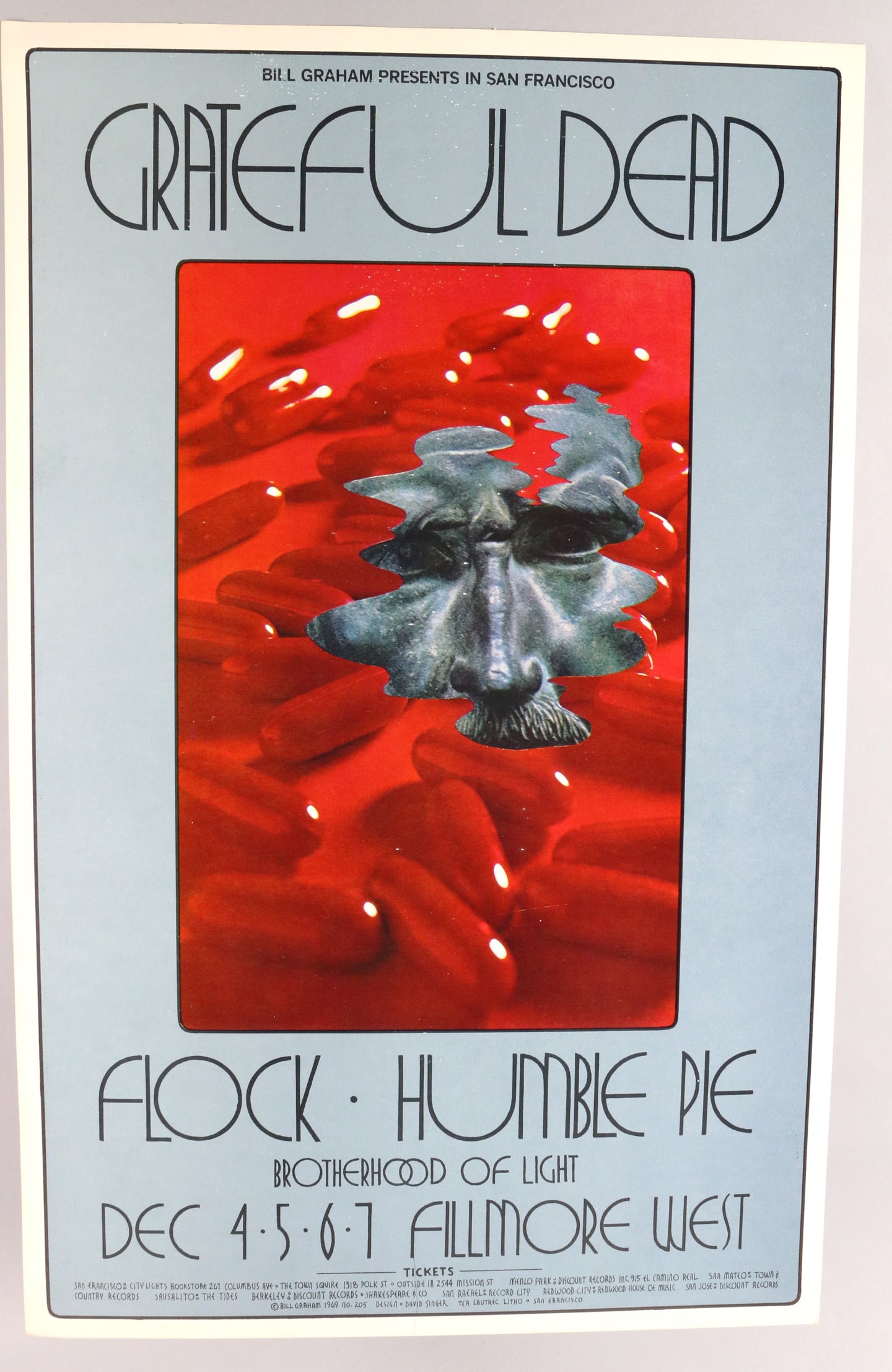 Grateful Dead BG205 1st Print Poster: Grateful Dead BG205 1st Print Poster, EX-, 22x14, Singer