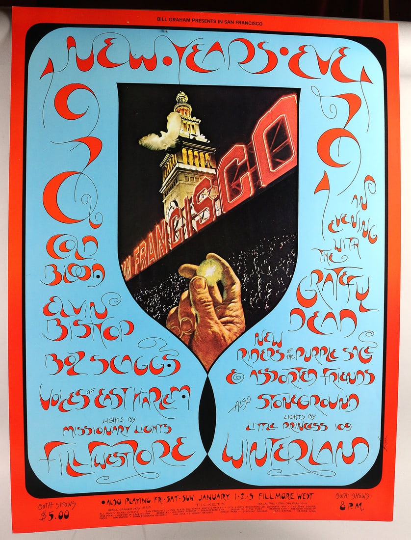 Grateful Dead NYE Winterland Poster: Grateful Dead NYE Winterland Poster, 1st Print, EX+, 28 x 21 1/16