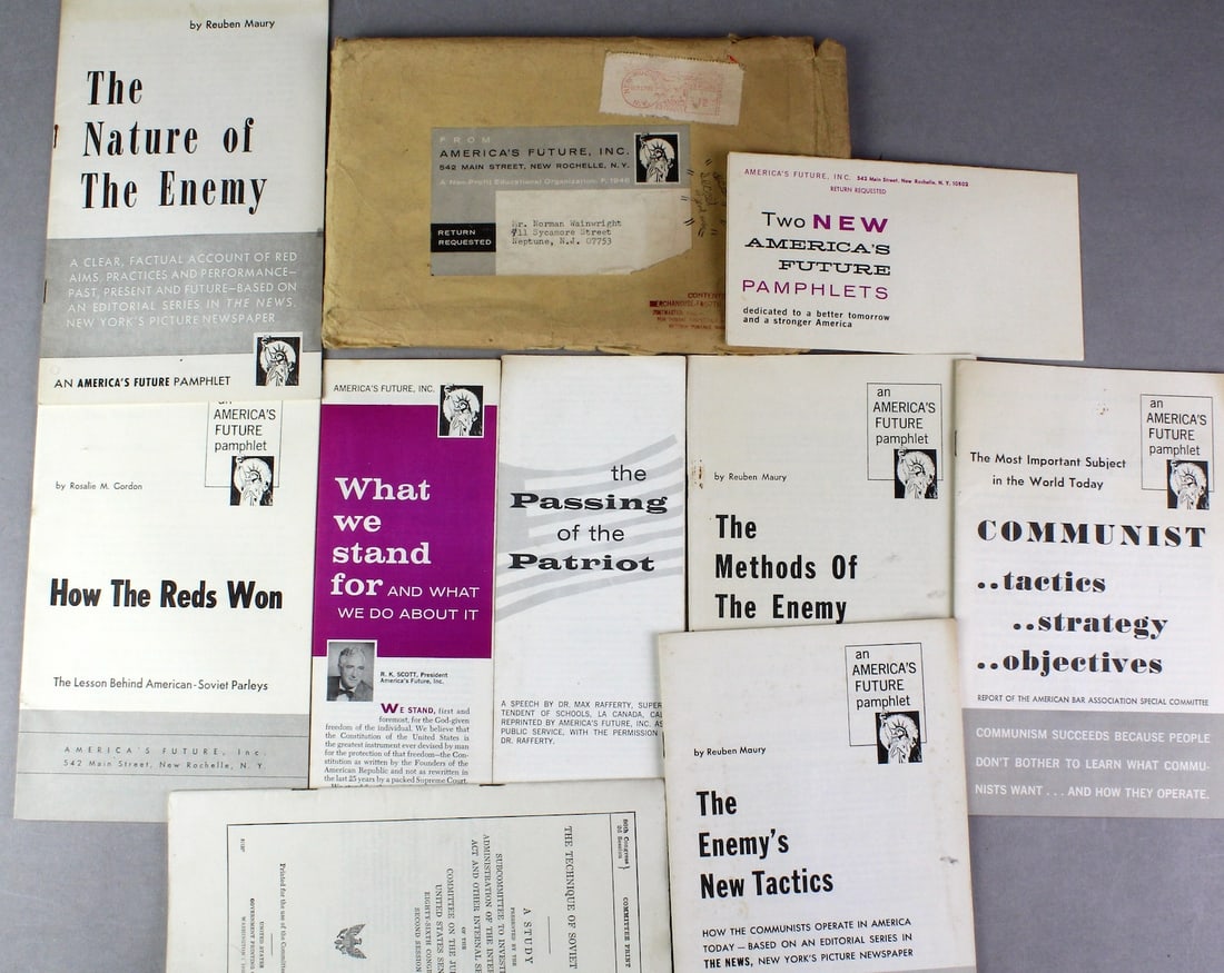 1960s Ant-Communist Propaganda in Orig Envelope: "The Nature of the Enemy" and other America's Future Inc. Pamphlets all espousing the danger of the "communists operating in America".