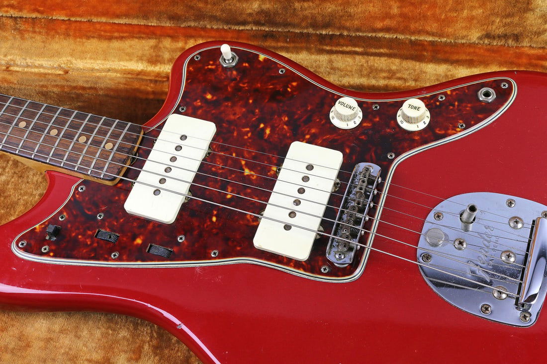 1959 Fender Jazzmaster Guitar in Orig Tweed Case: 1959 Fender Jazzmaster Guitar in Orig Tweed Case. All pot codes and neck plate date 1959, original pickups and electronics, very old refin to body and headstock face only, neck was not refinished. Ori