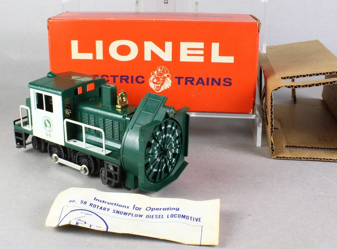 Lionel 58 Rotary Snow Plow Mint in Box Never Run: Lionel 58 Rotary Snow Plow Mint in Box Never Run. All inserts, instructions and inserts on this pristine example.