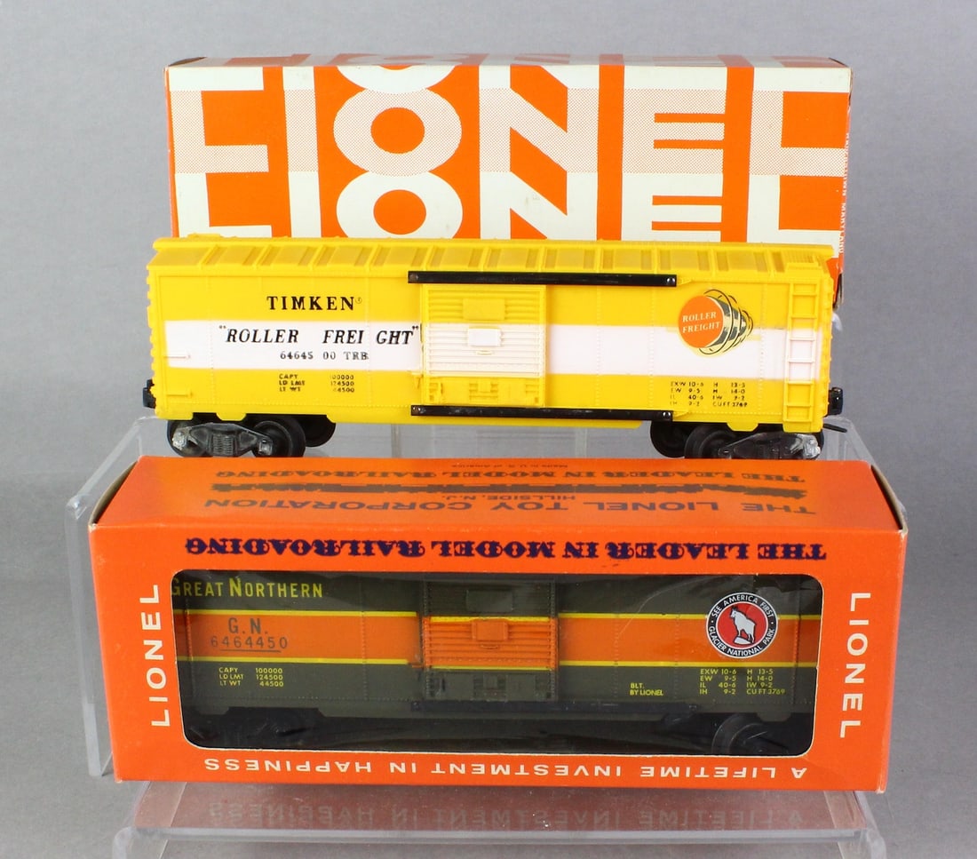 Lionel Timken& Great Northern Box Car Mint in Box: Lionel 6464-500 Timken& 6464-450 Great Northern Box Car Mint in Box.