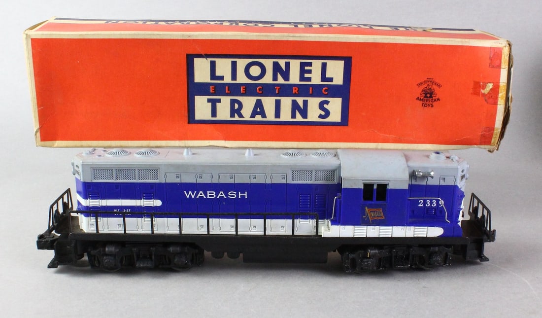 Lionel 2339 Wabash Diesel Locomotive in Box: Lionel 2339 Wabash Diesel Locomotive in Box. Excellent bright clean engine. Box has old tape on one side and bottom.