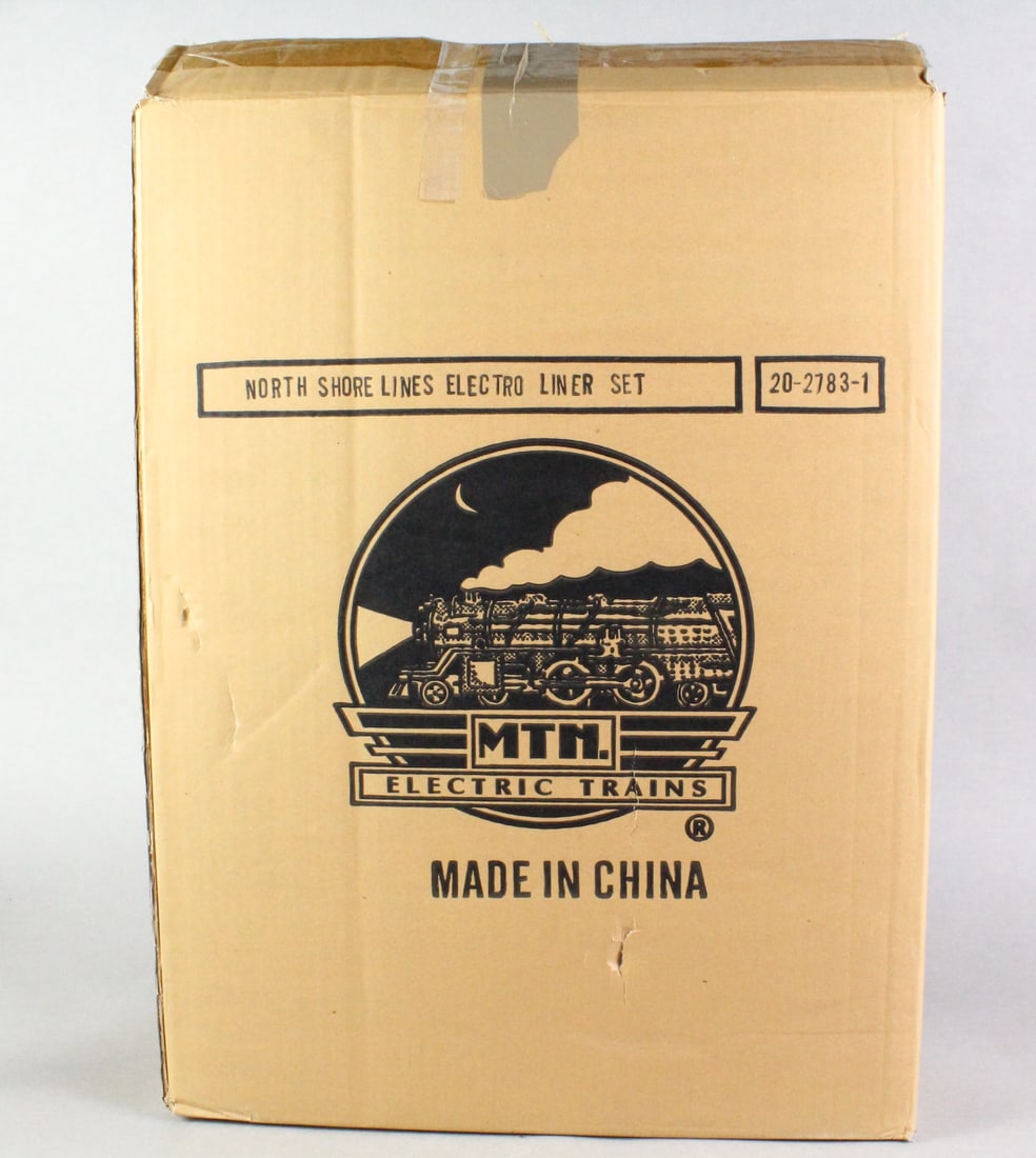 MTH North Shore 4-Car Electroliner Set Mint in Box: MTH North Shore 4-Car Electroliner Set with Proto-Sound in Box and shipping box. Appears never run or fully opened. (Last photo- stock photo- trains not removed from box.)