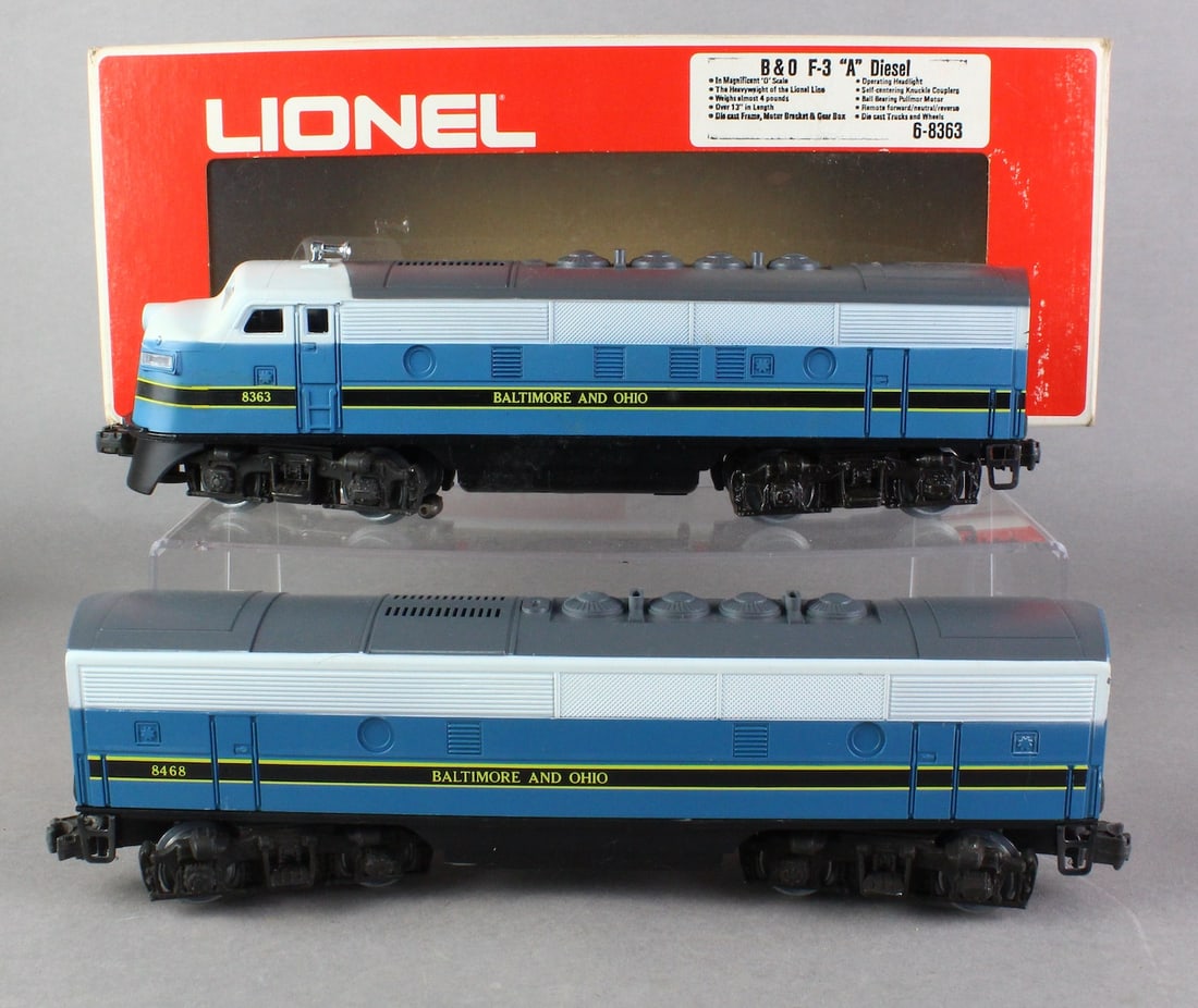 Lionel Baltimore & Ohio Diesel F3 A-B 8463, 8468: Lionel Baltimore & Ohio Diesel F3 A-B 8463, 8468 Units. B & OF3 F3 A-B diesel locomotives with one original box. Units appear excellent to mint never run.