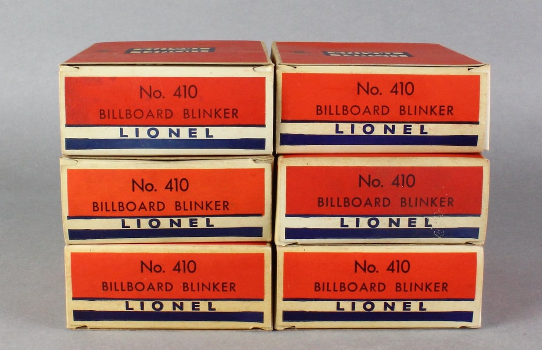 Lionel 6- No. 410 Billboard Blinkers MIB: Lionel 6- No. 410 Billboard Blinkers mint in the box, never removed, coiled wire still in the box.