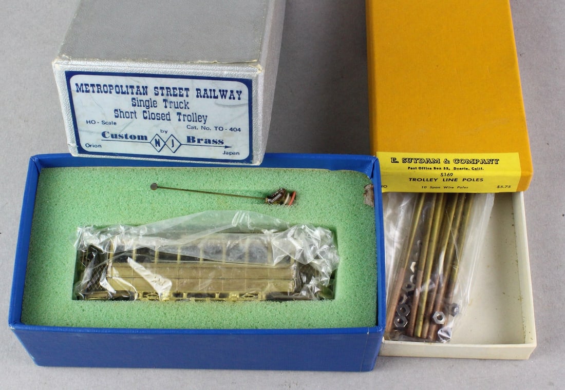Orion Custom Brass Trolley Mint in Box & Suydam &C: Orion Custom Brass Trolley Metropolitan Street Railway Mint in Box & Suydam &CO. Trolley Line Poles in Box. Both Mint.
