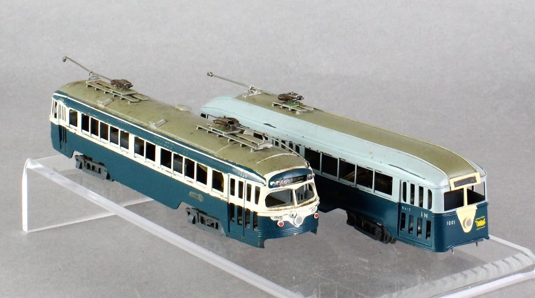 Brass Painted Capital Transit Trolley Pair: Brass Painted Capital Transit Trolley Pair. 1001, 1509 Capital Transit original paint, longes 7 1/4 inches.