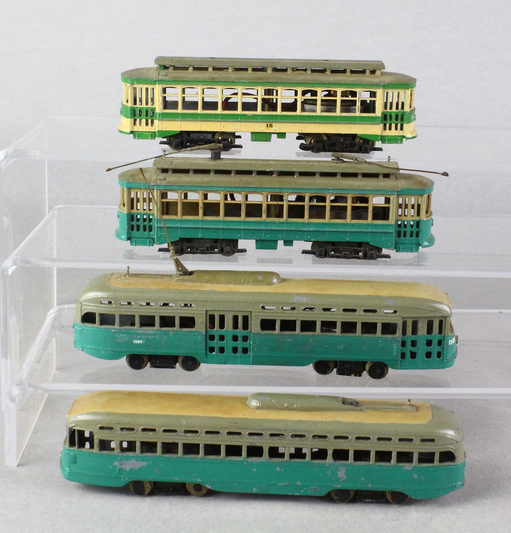 4 Brass Painted Trolley & Street Car Lines: 4 Brass Painted Trolley & Street Car Lines. Trolley lines and double roof street cars.