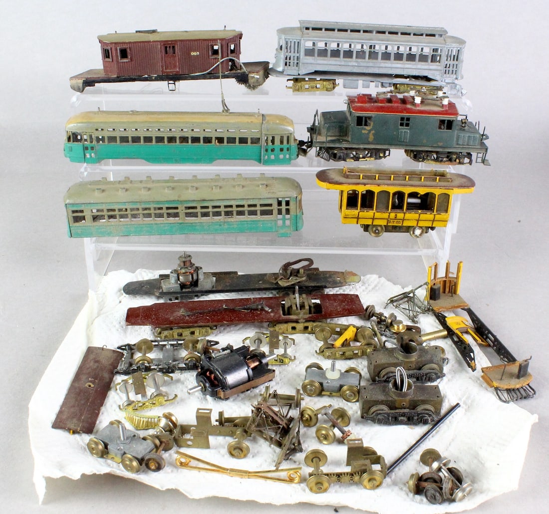 Treasure Trove Brass HO Trolleys & PARTS: Treasure Trove Brass HO Trolley, Bus & PARTS. Brass Body Trolley shells, Wheels, overhead lines, motors all manner of hard to find parts.