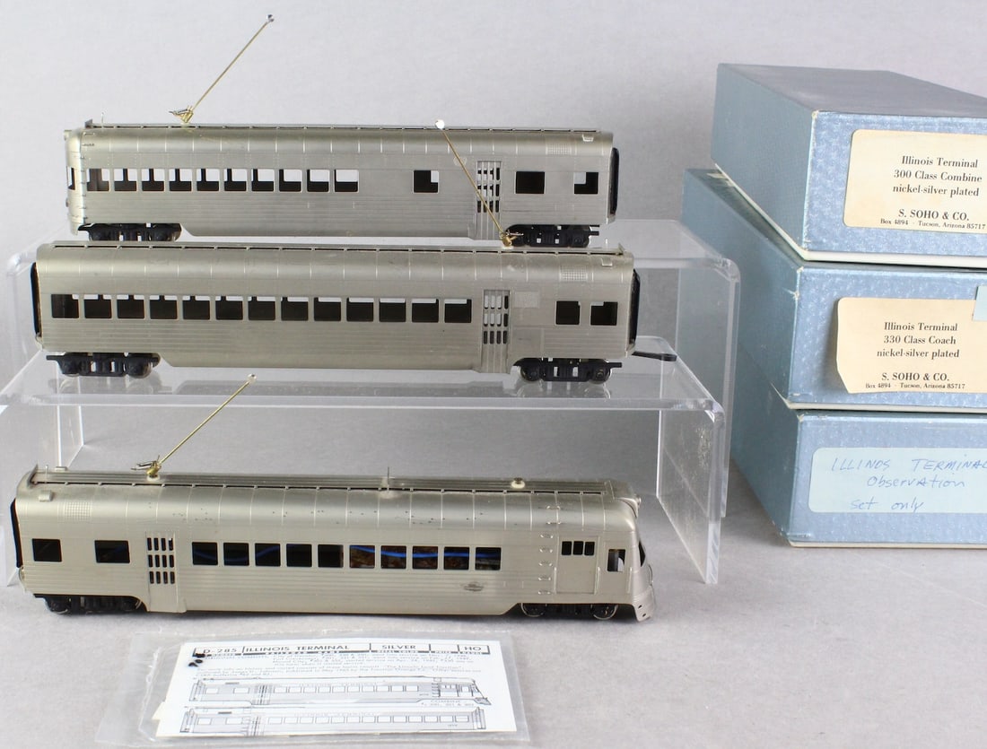 Soho & Co. Nickel Silver Illinois Terminal Coach: Soho & Co. Nickel Silver Illinois Terminal Coach Set in Box. Never used 300 class combine, 330 Coach, Termainal Observation.