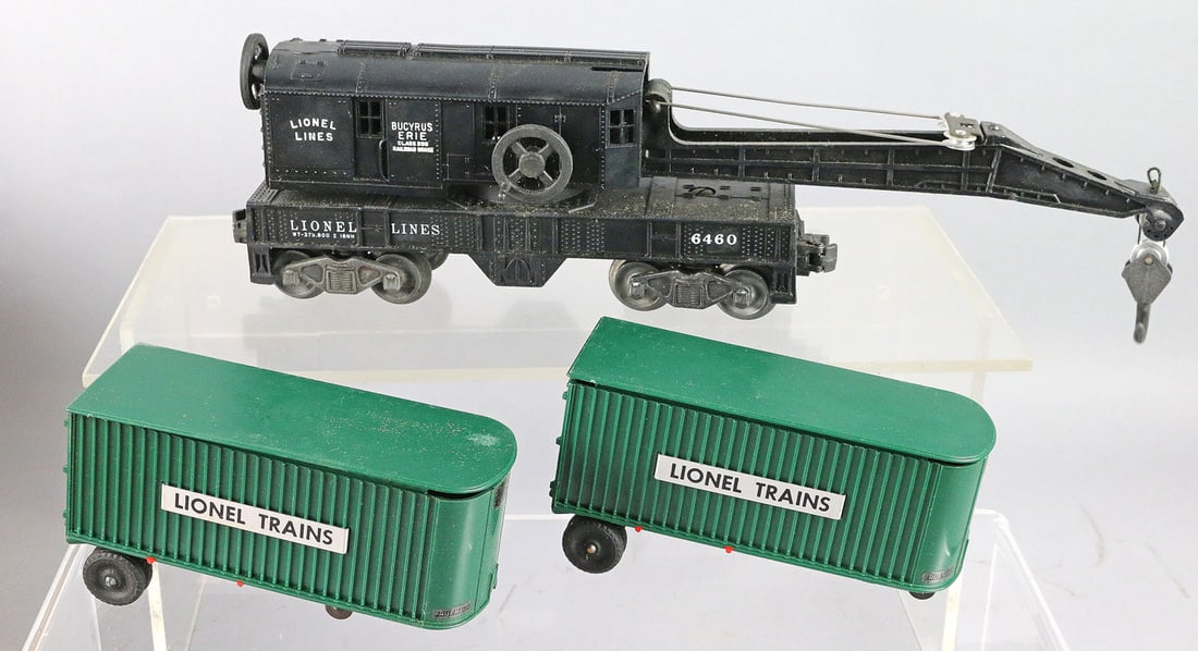 Lionel 6460 Op Work Crane 460-150 Two Trailers Lot: Lionel 6460 Op Work Crane 460-150 Two Trailers Lot