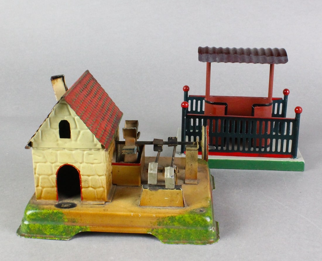 Doll et Cie. German Tin Mill House Hammer Plant &: Doll et Cie. German Tin Mill House Hammer Plant & Repainted Station building. Widest 7 inches.