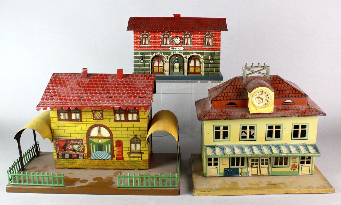 3 Pre-War German Tin Railroad Stations JAJ Germany (1 of 3)