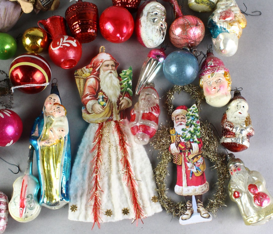 Vintage Christmas Ornaments Figural Santas, Flag (1 of 3)