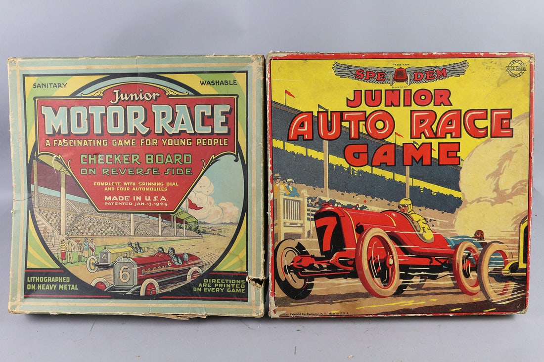 Junior Auto Race Game Lot 1930's: Junior Auto Race Game Lot 1930's, 2, 11x11 Tin litho w Race cars