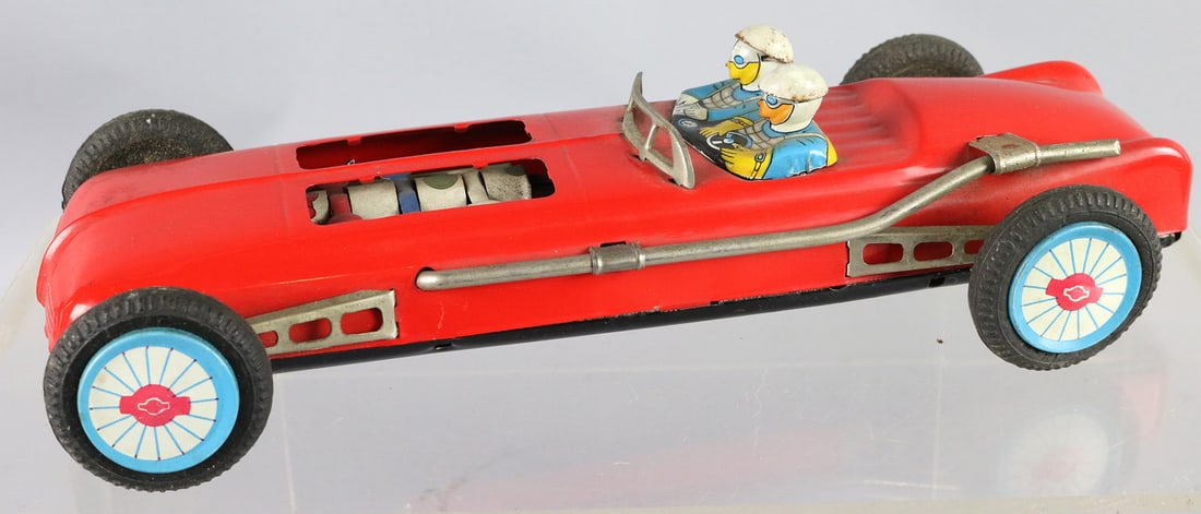 Japan Visible PIston Tin Litho Friction Racer, 50's: Japan Visible PIston Tin Litho Friction Racer,50's, 11"