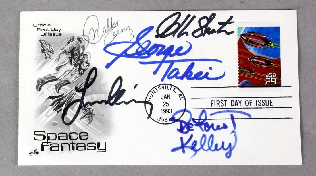 Star Trek Cast Signed FDC Space Fantasy- Shatner, Nimoy, Takei, Kelley, Koenig (1 of 1)