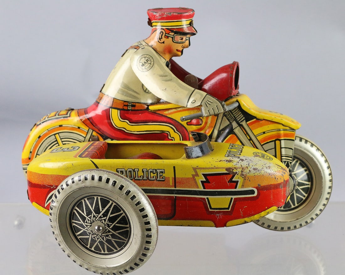 Marx Police Squad Motorcycle Tin Litho Sidecar (1 of 3)
