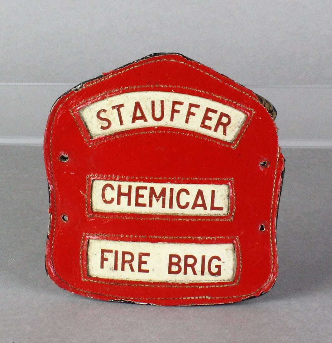 Stauffer Chemical Co. Fire Helmet Front: Stauffer Chemical Co. Fire Helmet Front Piece. 4 Inch