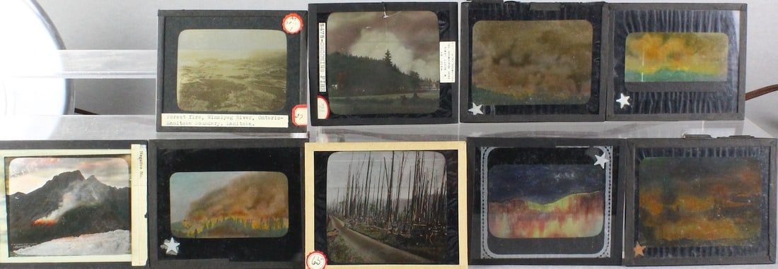 9 Glass Lantern Slides Of Fires (1 of 3)