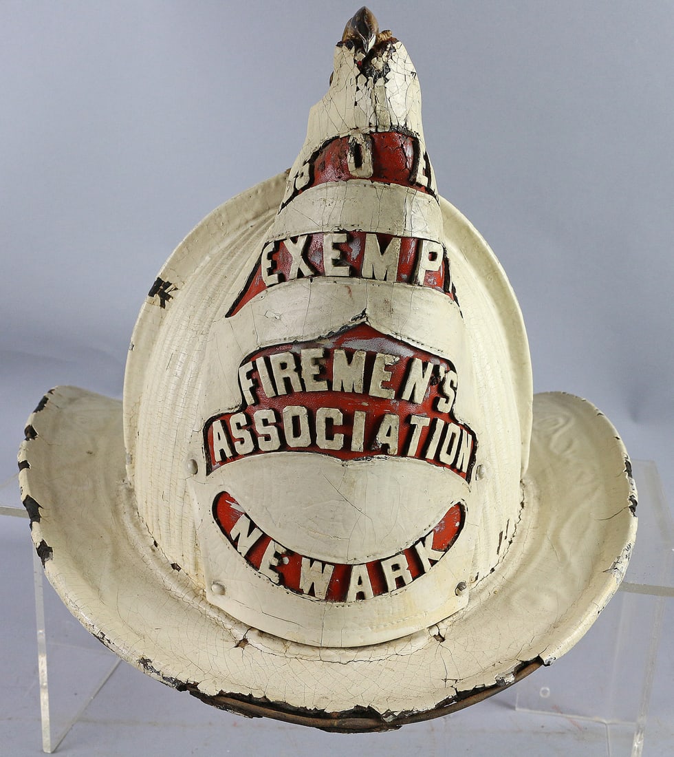 Cairns Leather Fire Helmet Newark Fireman's Association: Cairns Leather 64 Helmet High Front States Firemen's Association Newark.