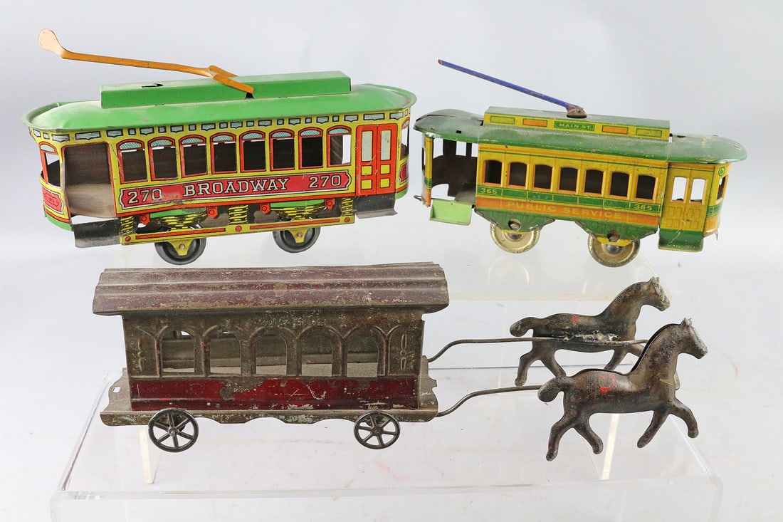 J Chein Mohawk & Early American City Street Tin Trolley Lot (1 of 2)