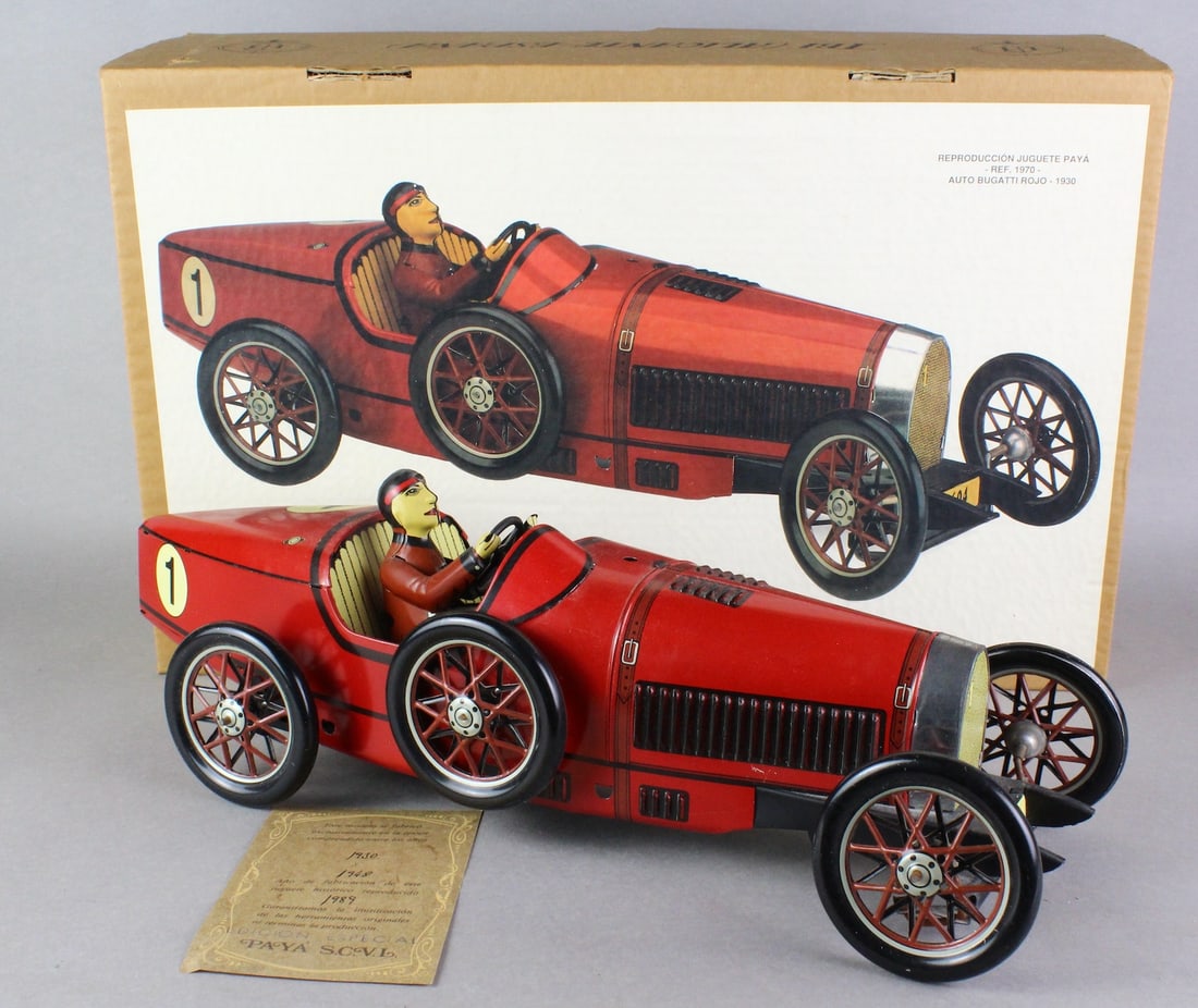 Giant Paya Tin Boat Tail Race Car in Box: Giant Paya Spain Boat Tail Race Car in Box. c.1989 limited production Spanish issue racer 19 inches long. Nice detail.