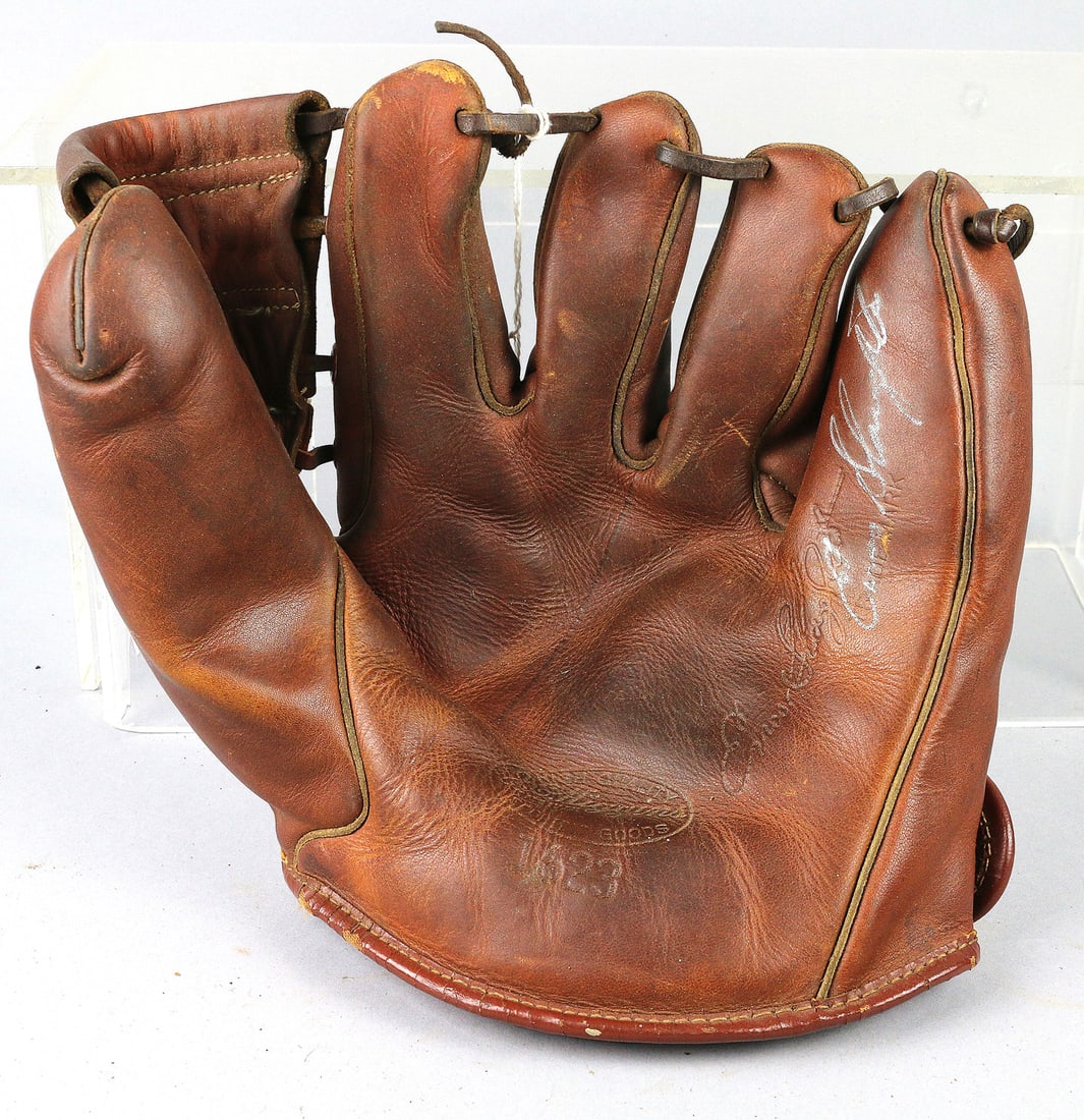 JC Higgins Enis Slaughter 41 Dodgers Signed Glove: JC Higgins Enis Slaughter 41 Dodgers Signed Glove