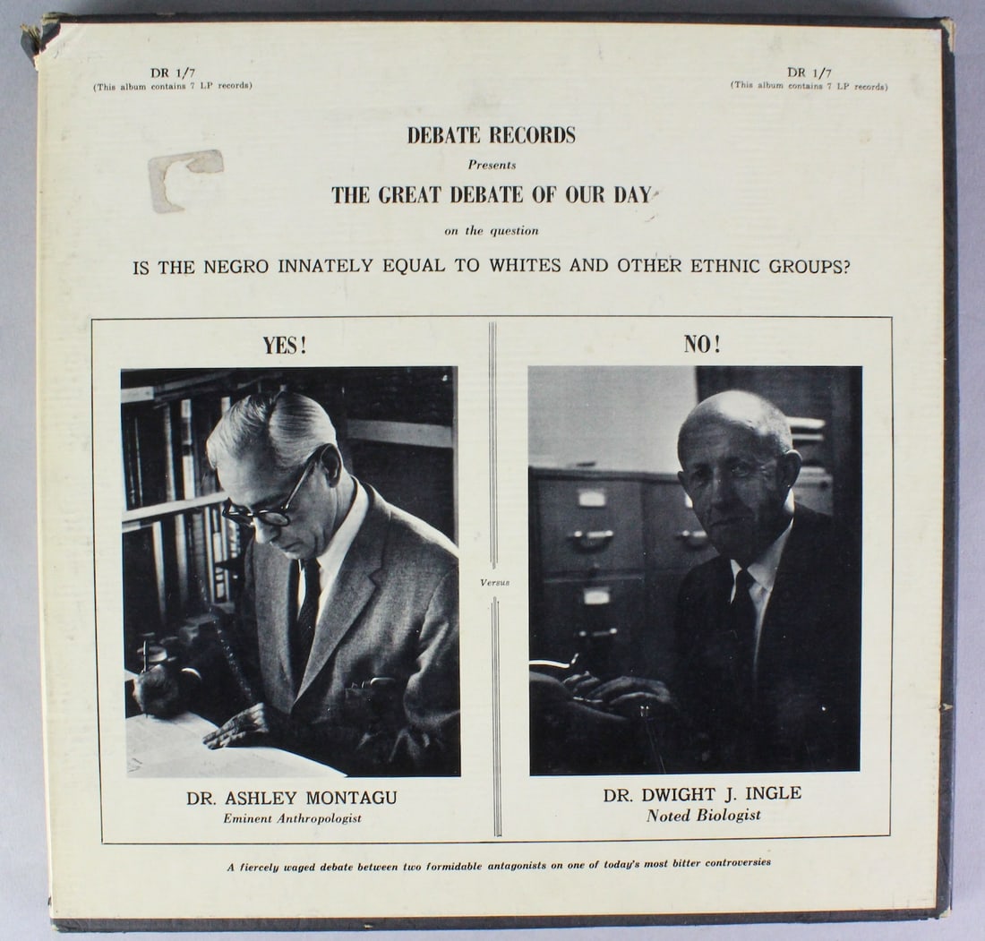 1950s 7 Record Great Debate- Racist: Debate Records Presents "The Great Debate of Our Day. On the question of the negro innately equal to whites and other ethnic groups? Actual 7 LP record set of this debate between eminent