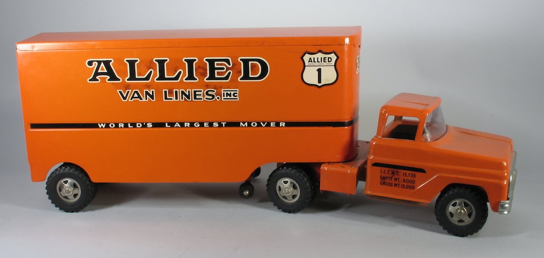 1960 Tonka Pressed Steel Allied Van Lines Truck: 1950s-1960s Tonka Allied Van Lines Moving Van Truck in excellent condition. Measures 22 inches long.