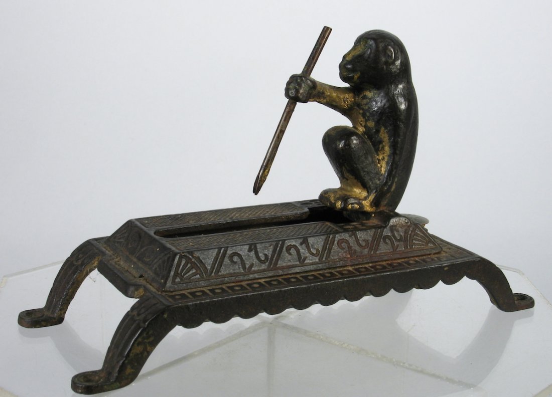 1890s Cast Iron Monkey Spear Bank (1 of 3)