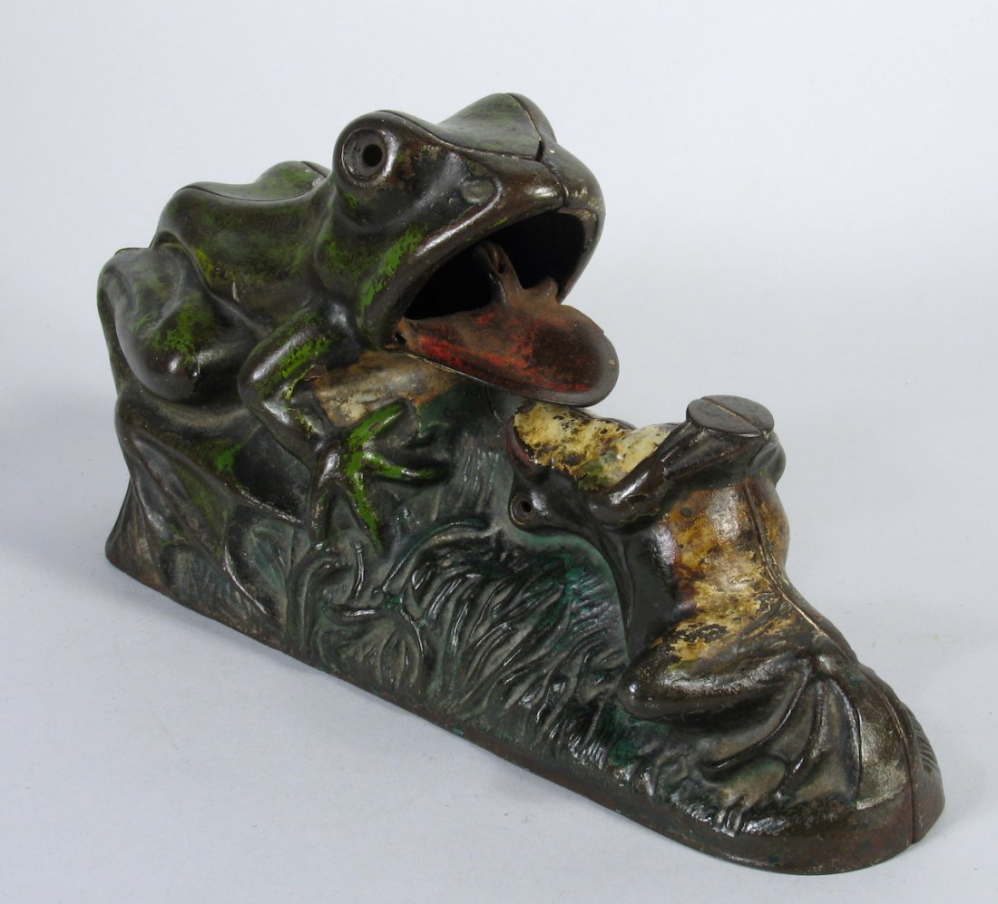 J. E. Stevens Two Frogs Cast Iron Mechanical Bank (1 of 5)