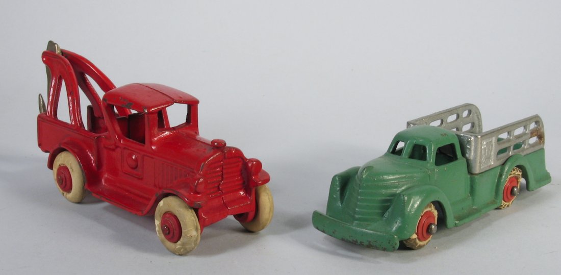 Hubley Cast Iron Stake Truck and Wrecker: Hubley Cast Iron Stake Truck and Wrecker. Excellent condition.