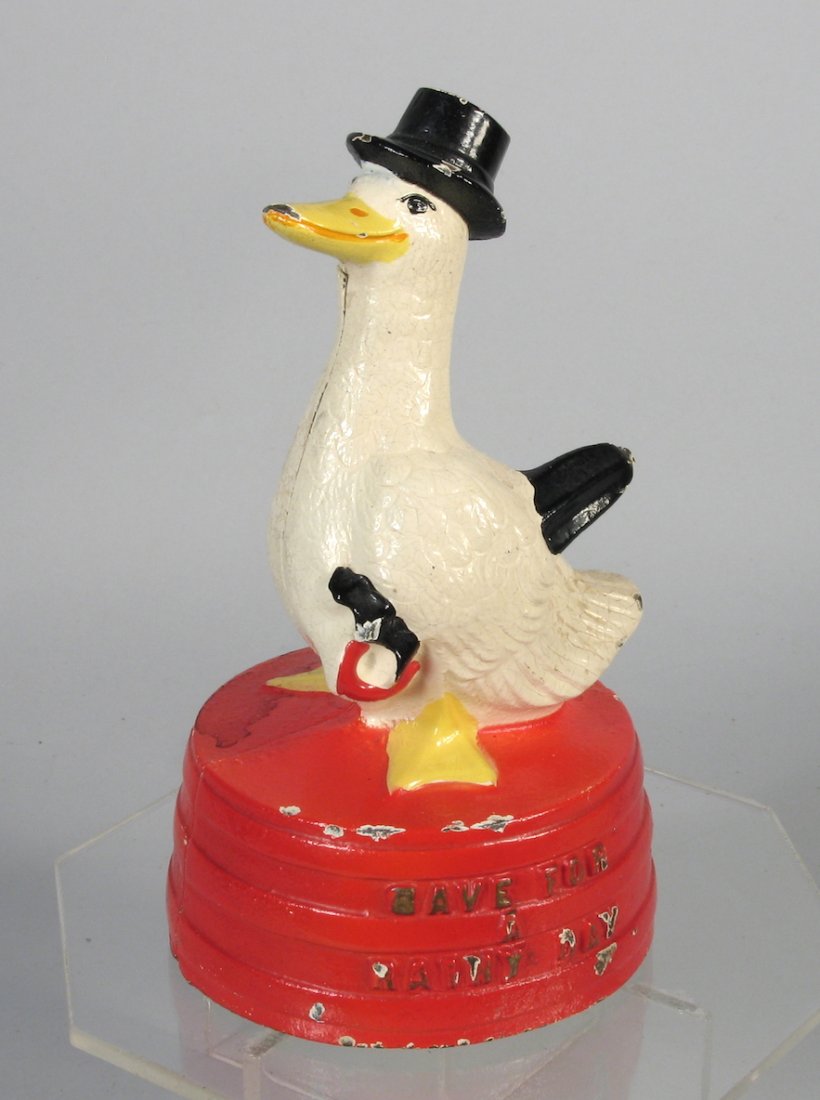 Hubley Cast Iron Bank Save For a Rainy Day Duck (1 of 2)