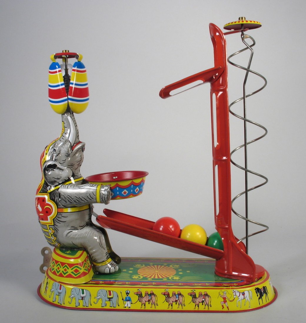 German Elephant Wind up Tin Ball Toy