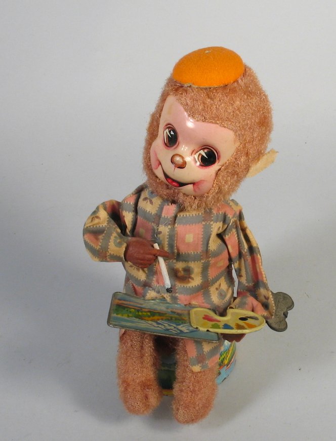 Japan Tin Wind Up Artist Monkey: Japan Tin Wind Up Artist Monkey. Nice original working artist with paint brush and palette.