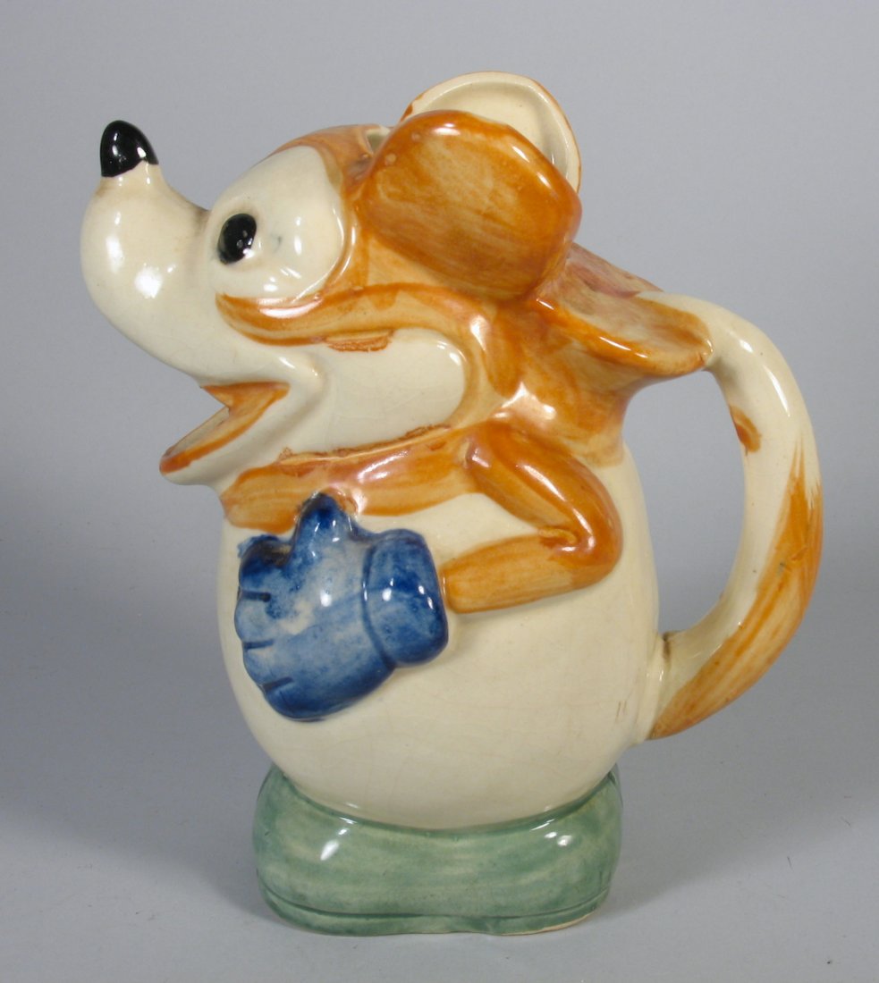 1930s Japan Mickey Mouse Pitcher: 1930s Japan Mickey Mouse Pitcher. Unlicensed Japan Disney item in excellent condition. 8 inches tall.