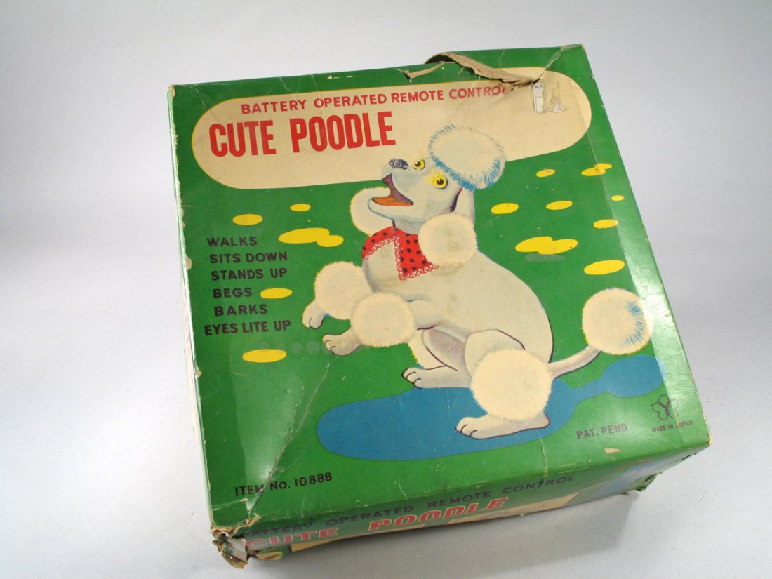 Cute Poodle Battery Op Japan Tin Litho: Cute Poodle Battery Op Japan Tin Litho, 9 tall"